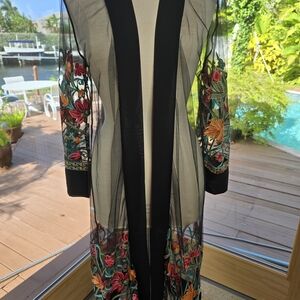 Floral Embroidered Sheer Kimono